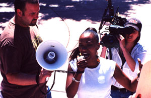 Malika on bullhorn