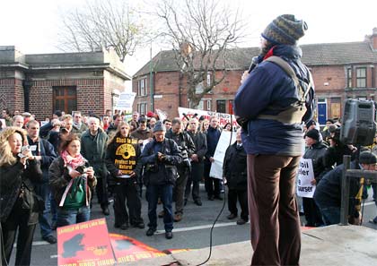 Brid ni Sheigin, who lives 70m from the proposed pipeline, addresses the crowd