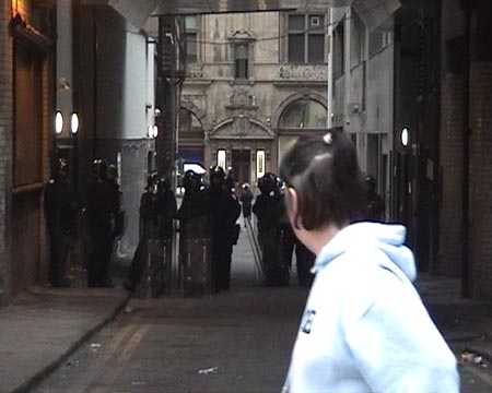 This is much later on. Cops down a laneway near Princes St/Waverley Bridge. Isolated presence noted by locals.