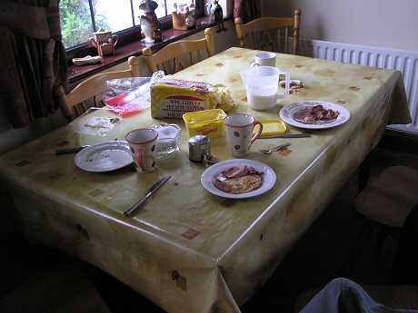 The Corduffs breakfast, abandoned to protect their property and community