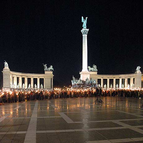 in Hero's Square in the centre of Budapest Hungary