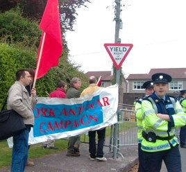 Members of Cork Anti-War Campaign on the opposite side of where Gardai wanted them to be