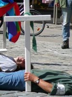 Die-in on the plaza in the centre of Ansbach