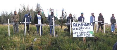 Ogoni 9 memorial crosses laid by Nigerian Asylum seekers