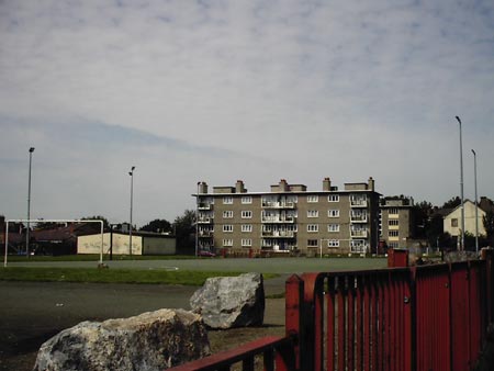 Concrete football pitch in the middle of the estate.