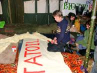 Painting a banner for a blockade at a Statoil Depot in Ballina early the next morning