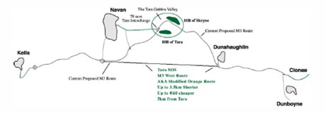 M3 and the alternative more 'motorway-like' route avoiding Tara