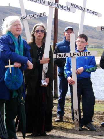 Sr Maureen Murphy and Maura Harrington address the crowd