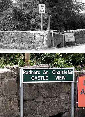 The final irony - a road named for a castle that can no longer be viewed.