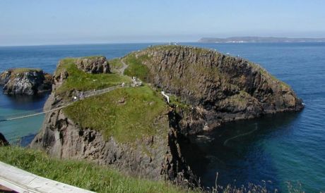 Carrick-a-Rede with the rope bridge in the foreground and Rathlin Island in the background