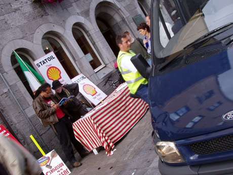 In flagrente, the Galway City Council employee, God bless 'im, who stopped his garbage collection truck so as to sign our petition.