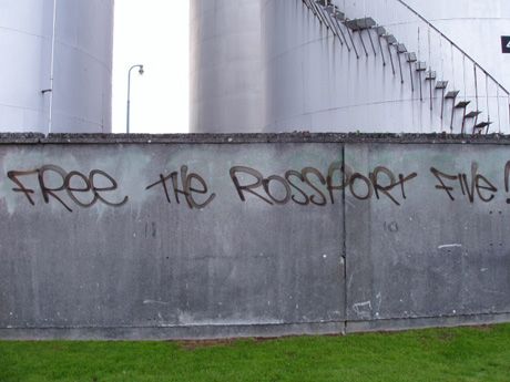 Gound Demon Day for contemptible Shell; the same wall was hit by graffiti artists two weeks ago, Lady Macbeth fashion, Shell tried to expunge its guilt wire brush, but, God bless 'em, they were enlightened they can wire brush and run but they can't hide.