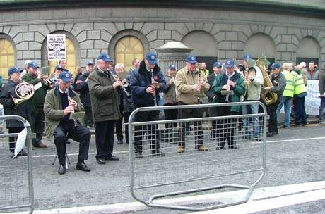 The band that entertained the crowd as each section left - with renditions of the internationale