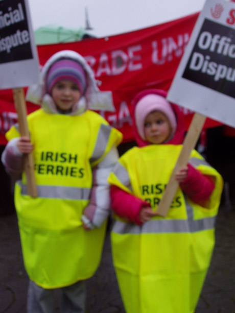 Two sweet young 'uns, the winsome daughters of Michail Conghaile, an Irish Ferries officer aboard the Jonathan Swift, I think, and who also powerfully spoke at the Spanish Arch.