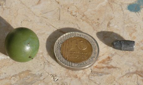 The two new bullets used on the Bil'in protestors yesterday -  lead bullet/pellet was retrieved from the abdomen of Abdallah Mohammad Yasin (youth in posted photo with stomach wound)