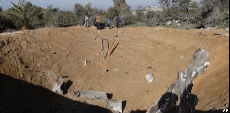 Crater left after strike on tunnel