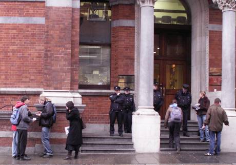 Lots of cops to watch us leaflet