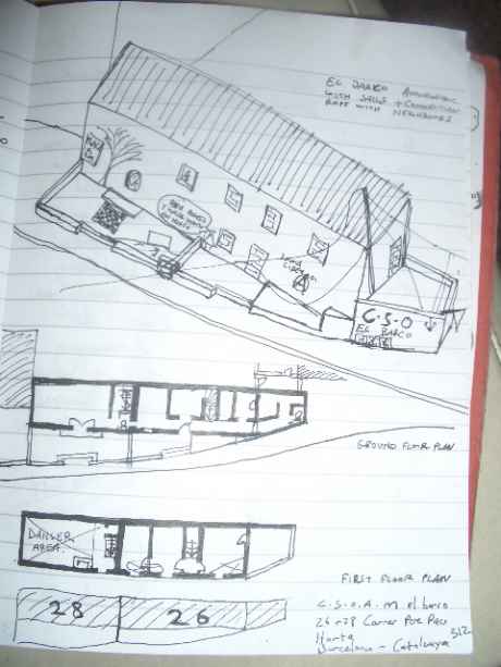 rough axonometric and plans of EL BARCO