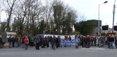 The gathering crowd before the protest