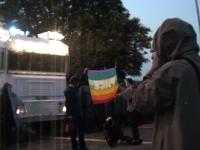 The fellas who raised the 'PACE' flag.  The guy squatting down was lynched away