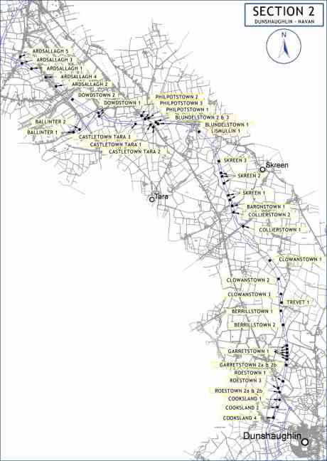 NRA map of sites along Navan to Dunshaughlin section