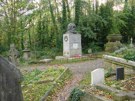 Marx's grave in Highgate cemetery, London.