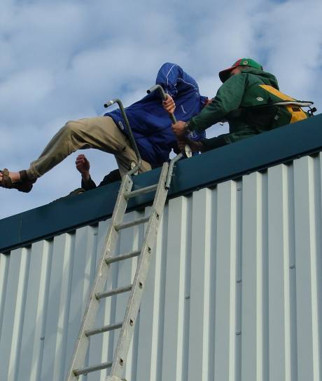 Coming down from the roof